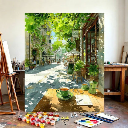 Urban Café Scene Canvas Art Print