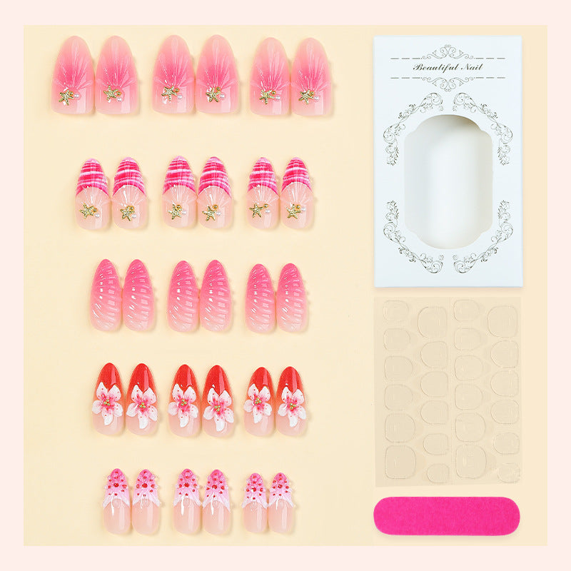 Artistic Press-On Nail Set with Floral and Decorative Accents Acalora