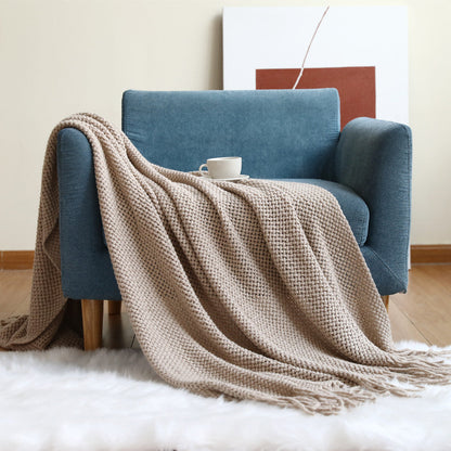 Cozy Waffle Knit Throw Blanket