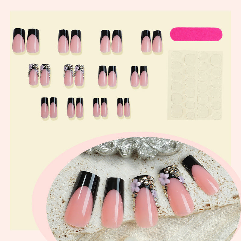 Elegant Press-On Nail Set with Rhinestone and Glossy Accents Acalora