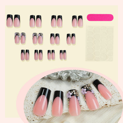 Elegant Press-On Nail Set with Rhinestone and Glossy Accents Acalora