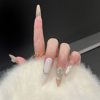 Decorative Press-On Nail Art Set with Luxe Gemstone Accents Acalora