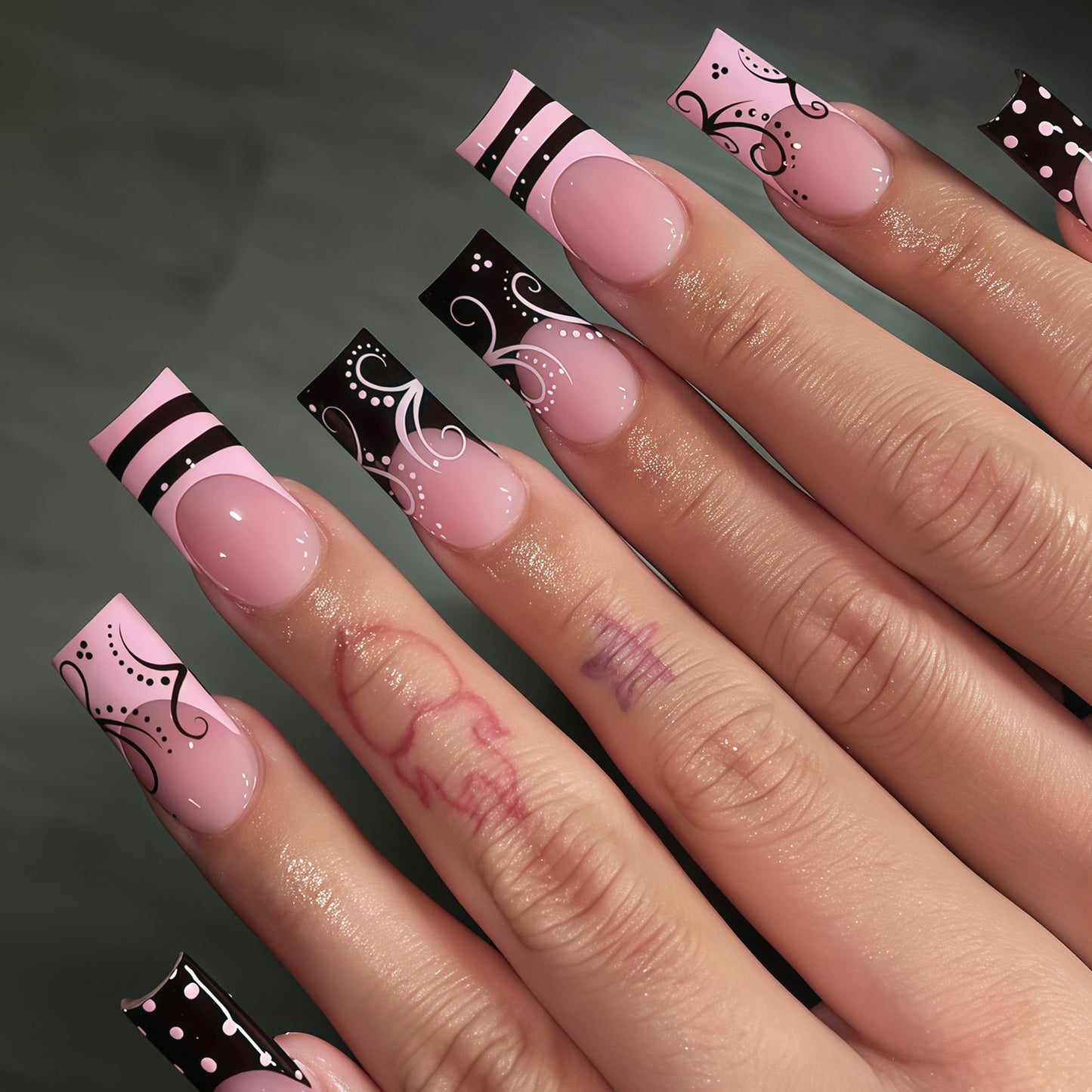 Decorative Long Press-On Nail Art Tips Acalora