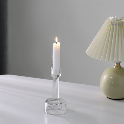 Minimalist Clear Glass Taper Candle Holder Pair with Weighted Base Acalora