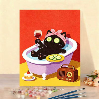 Whimsical Cat Illustration Canvas Artwork