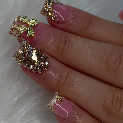 Artistic Rhinestone-Embedded Press-On Nails Acalora