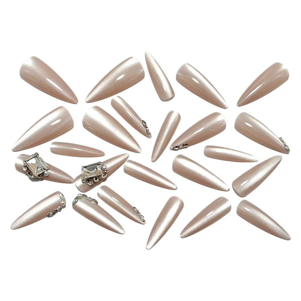 Luxury nude-style artificial nails with 3D stone decorations Acalora