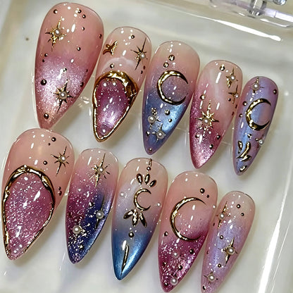 Nail art set with glamorous star and moon designs Acalora