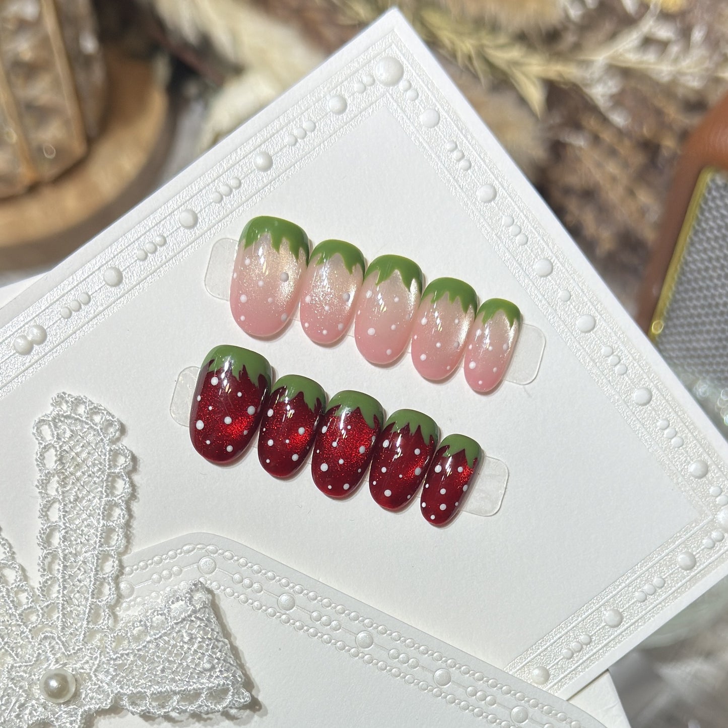 Artistic Strawberry Design Press-On Nail Set Acalora