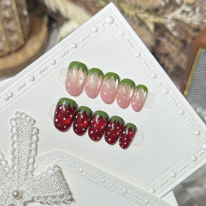 Artistic Strawberry Design Press-On Nail Set Acalora