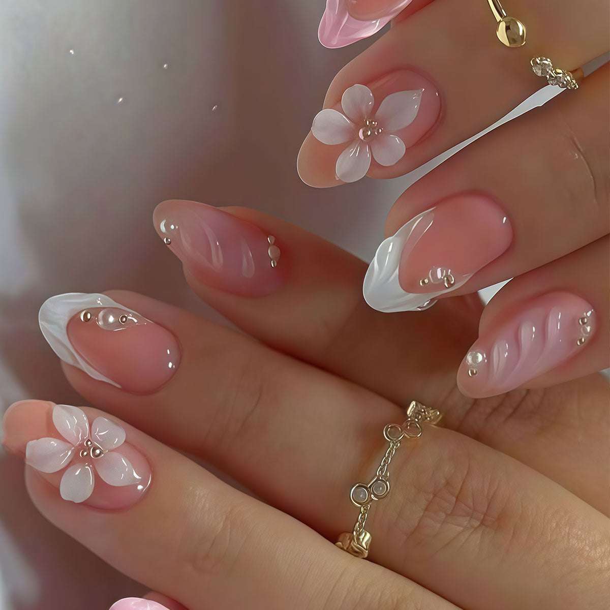 Decorative Floral Acrylic Nail Tips Acalora