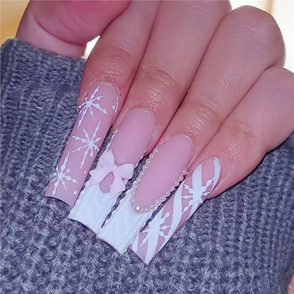 Decorative Press-On Nail Art with Pearl and Bow Accents Acalora