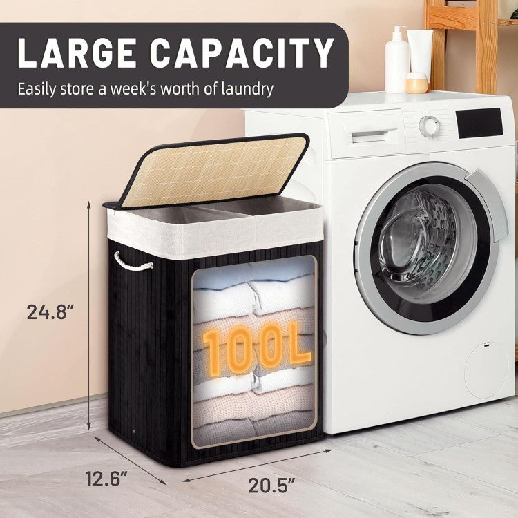 Large laundry basket with two compartments and removable lid Acalora