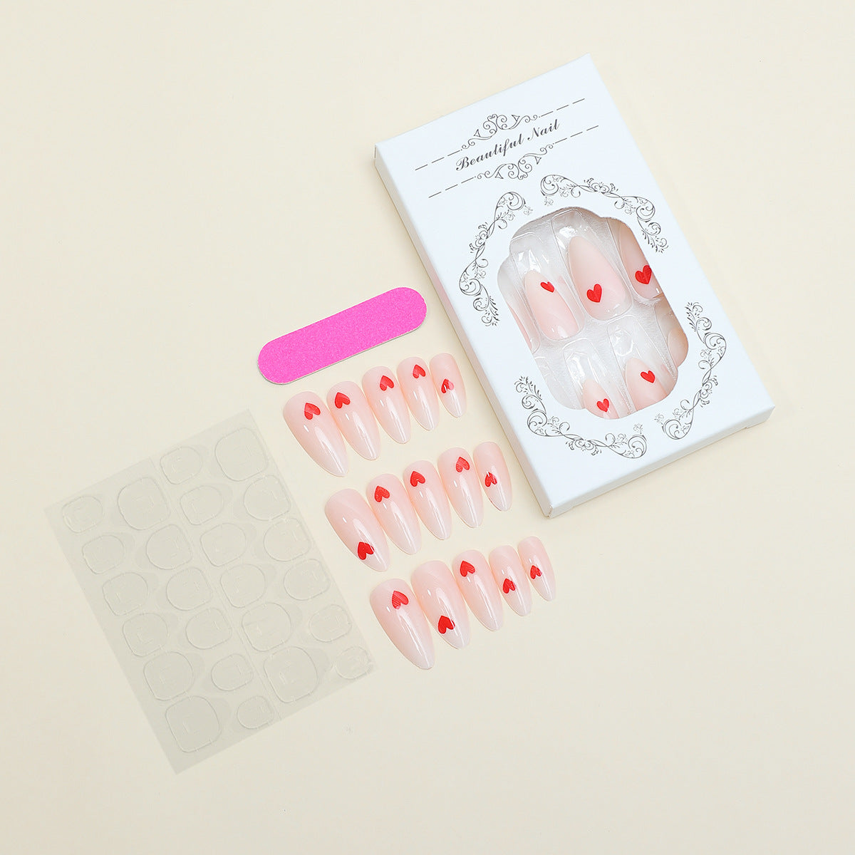 Heart-Embellished Press-On Nail Set Acalora