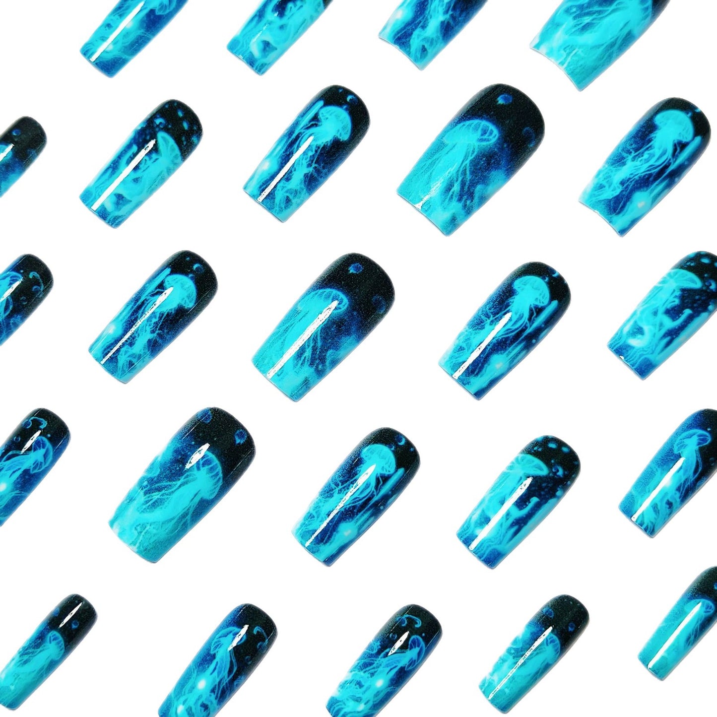 Artistic Glow-in-the-Dark Jellyfish Nail Art Acalora