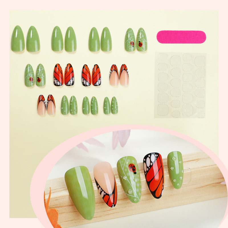 Artistic Press-On Nail Set with Butterfly and Floral Designs Acalora
