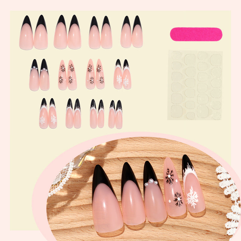 Artistic Stiletto Press-On Nail Set with Decorative Snowflake Designs Acalora