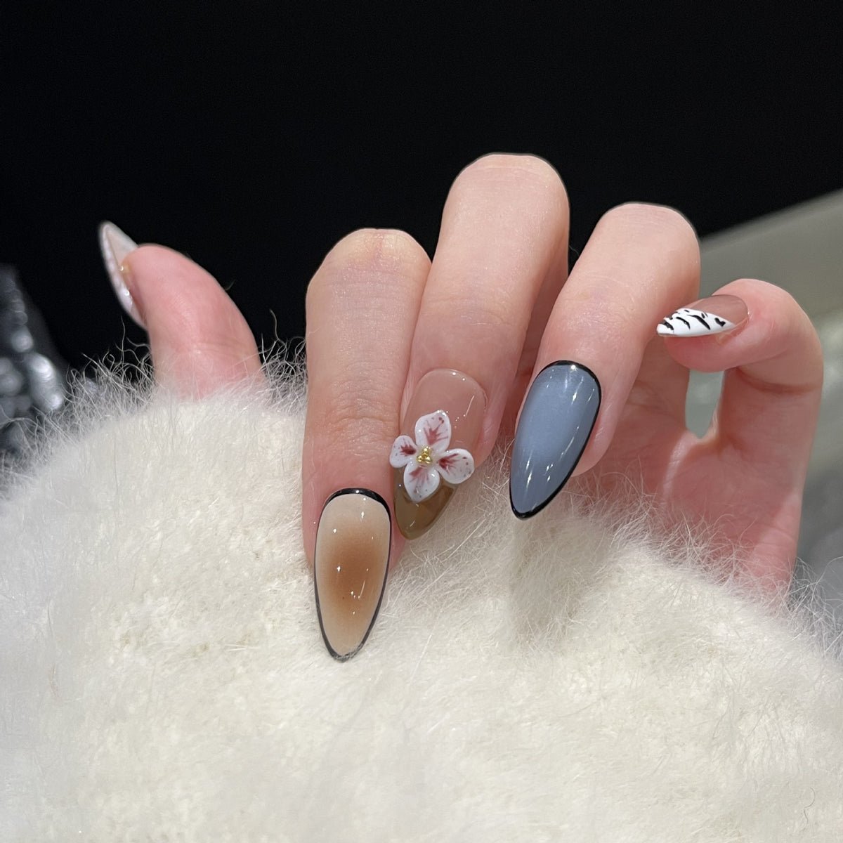 Artistic Stiletto Press-On Nail Set with Floral Accent Acalora