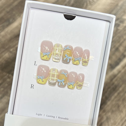 Decorative Press-On Nail Art Set with Charming Bow and Pattern Designs Acalora