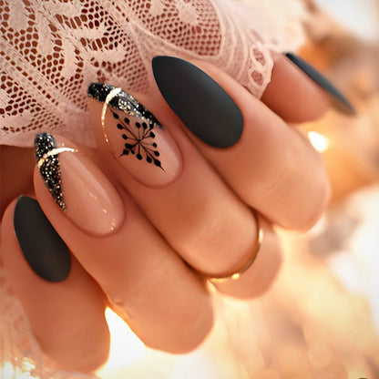 Artistic Matte Press-On Nail Set with Unique Floral Patterns Acalora