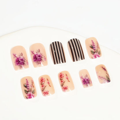 Artificial nails with floral and striped designs Acalora