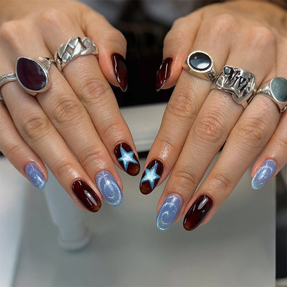 Decorative Press-On Nail Set with Star and Glossy Finish Acalora