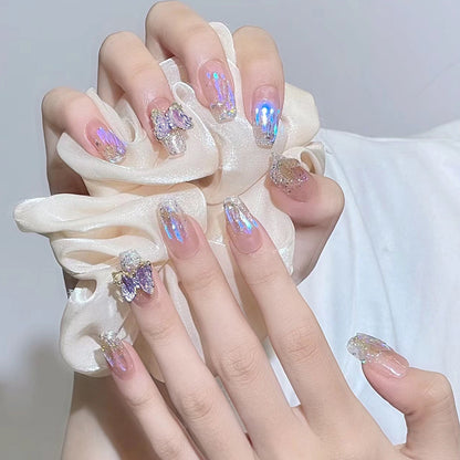 Acrylic Nail Set with Glitter and 3D Butterfly Decorations Acalora