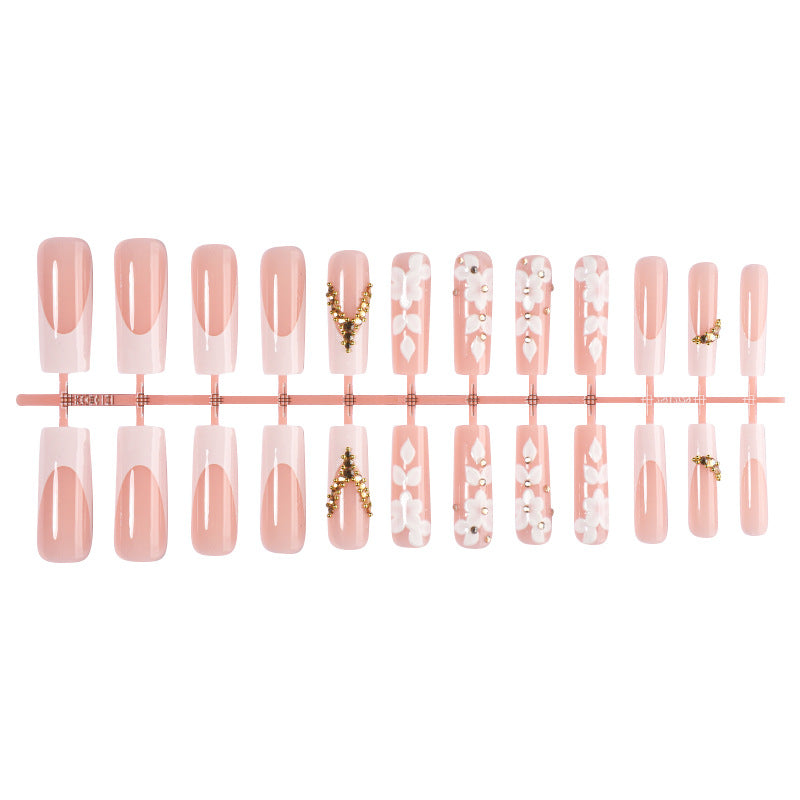 Premium Decorative Press-On Nail Set with Floral Embellishments Acalora