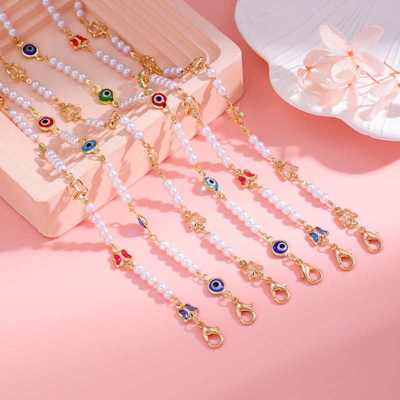 Pearl and Colorful Evil Eye Bracelet Acalora