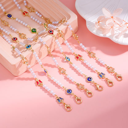Pearl and Colorful Evil Eye Bracelet Acalora