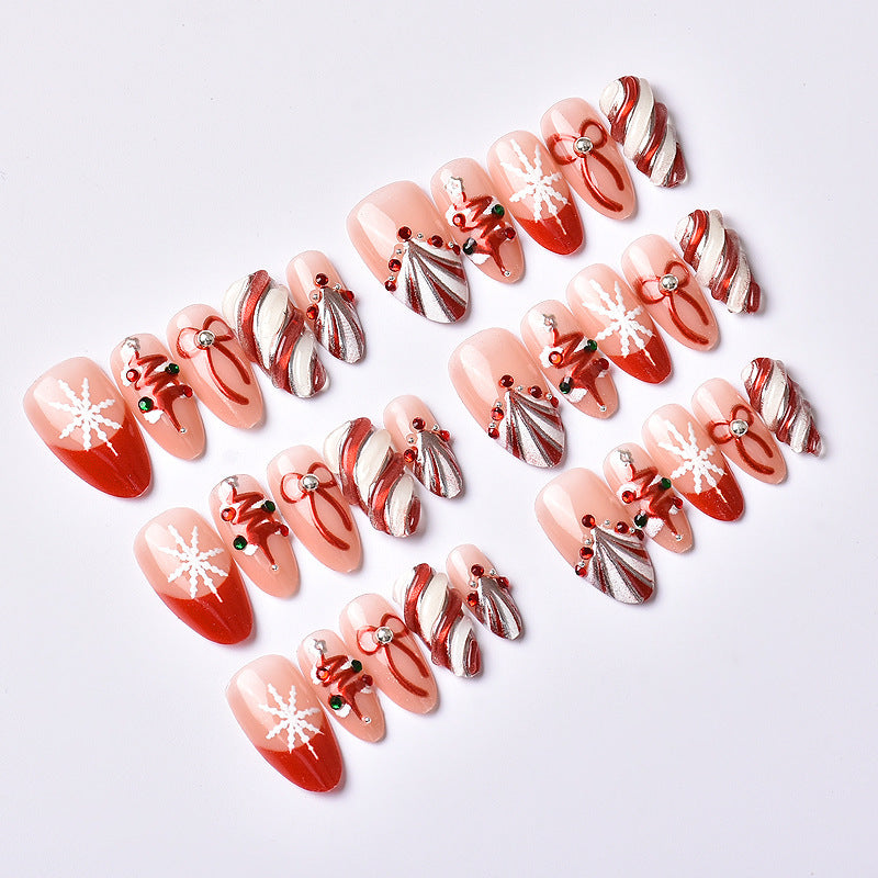 Artificial nail set with festive Christmas motifs and elegant decorations Acalora