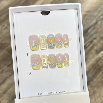 Decorative Press-On Nail Art Set with Charming Bow and Pattern Designs Acalora