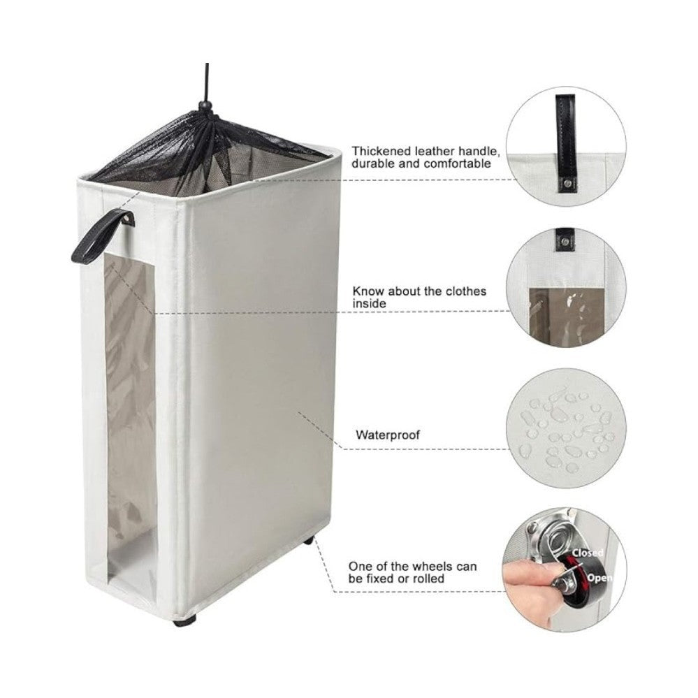 Modern laundry basket with wheels and viewing window Acalora