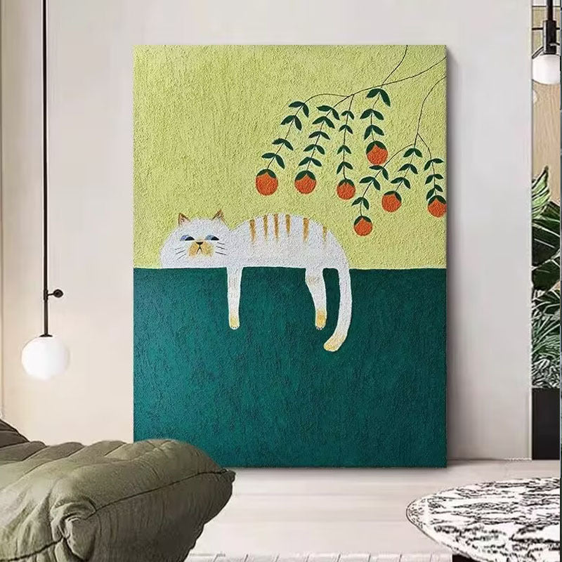 Playful Cat-Themed Textured Canvas Artwork