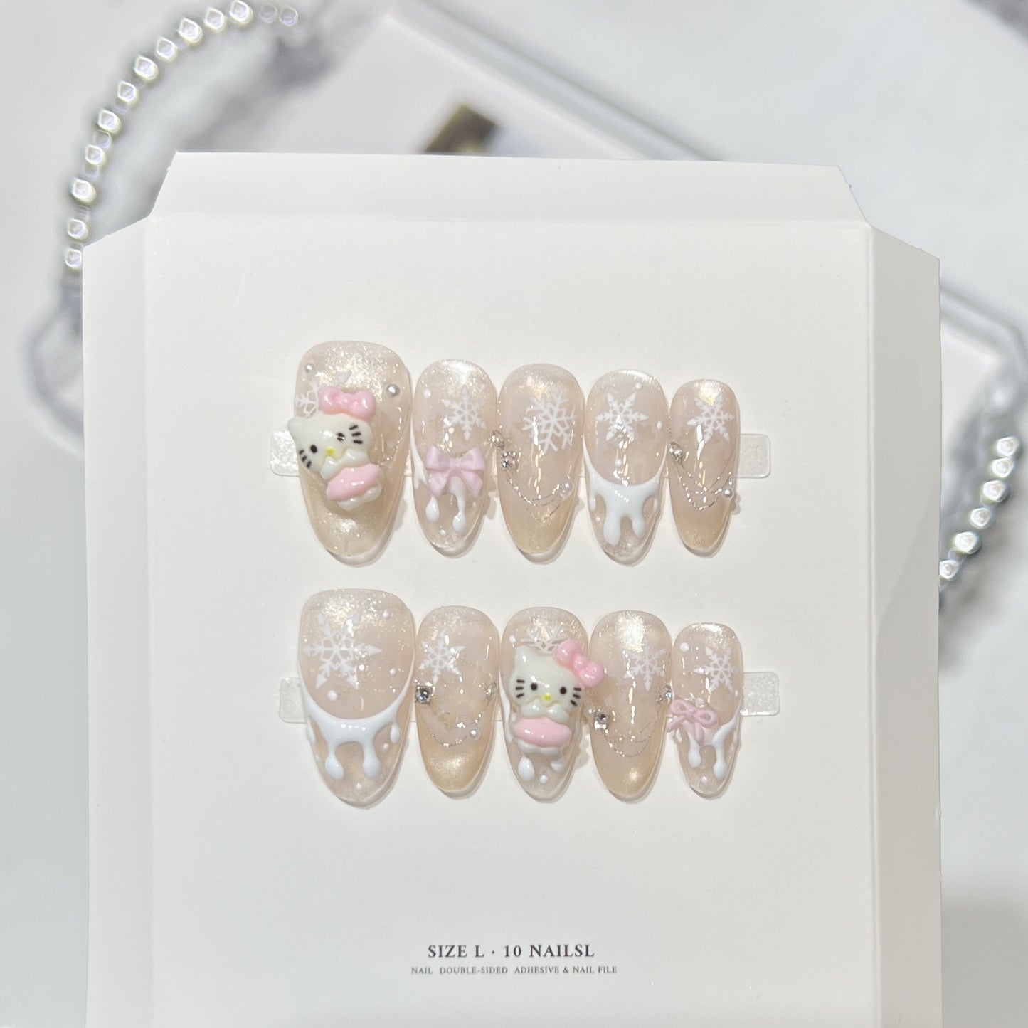 Glittery Press-On Nail Art Set with Snowflake Design Acalora