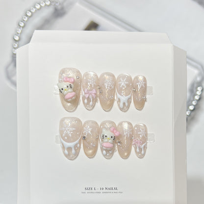 Glittery Press-On Nail Art Set with Snowflake Design Acalora
