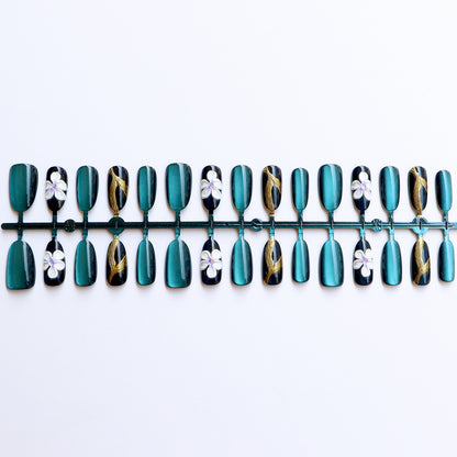 Elegant Press-On Nail Set with Floral Embellishments Acalora