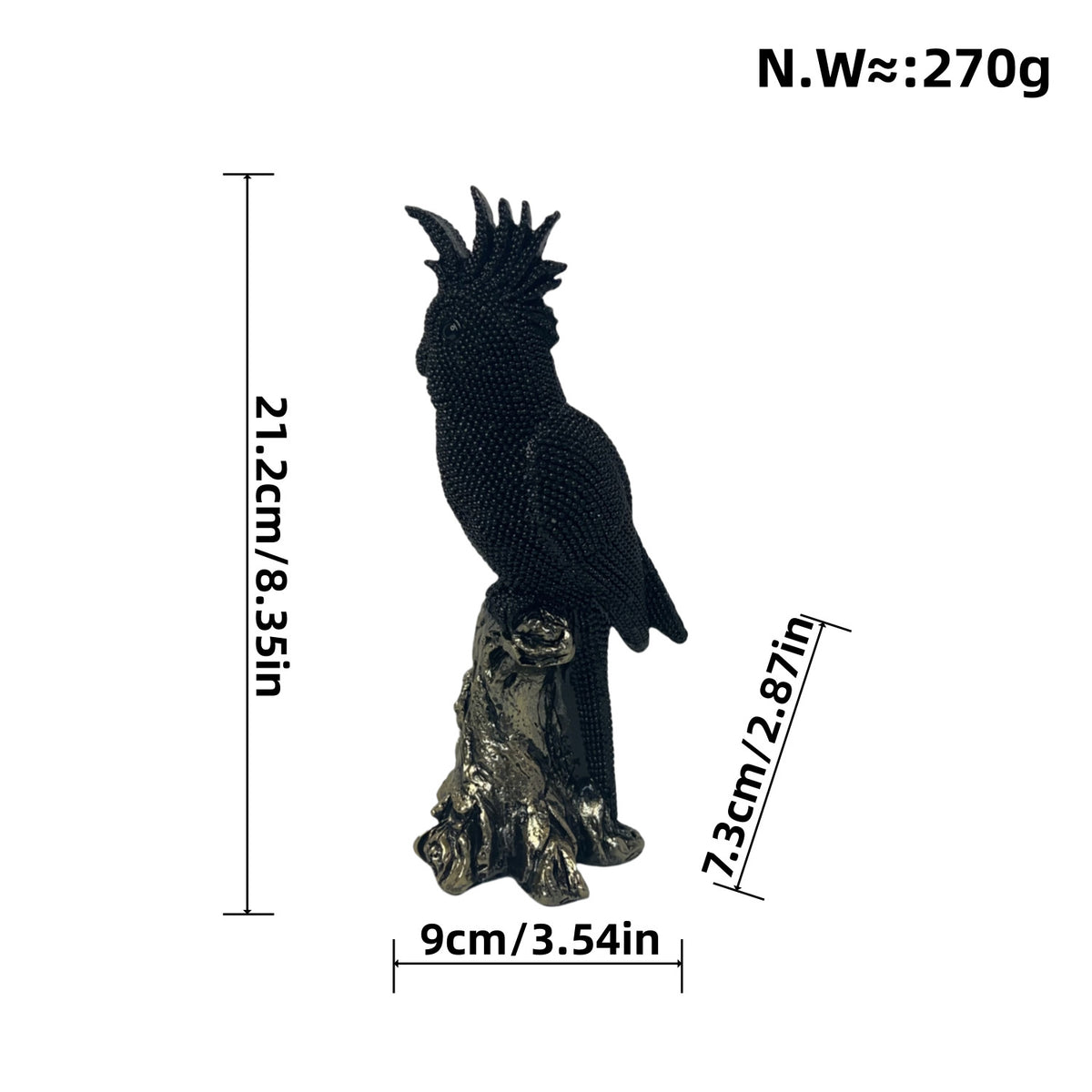 Shiny parrot figure on tree stump Acalora
