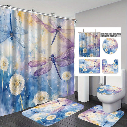 Artistic Dragonfly-Themed Four-Piece Digital Bathroom Set
