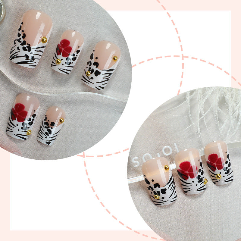 Creative Art Press-On Nail Set with Floral and Zebra Designs Acalora