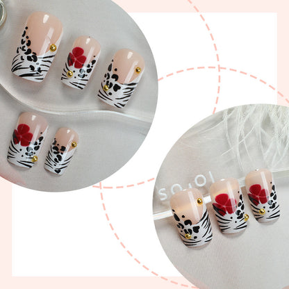 Creative Art Press-On Nail Set with Floral and Zebra Designs Acalora