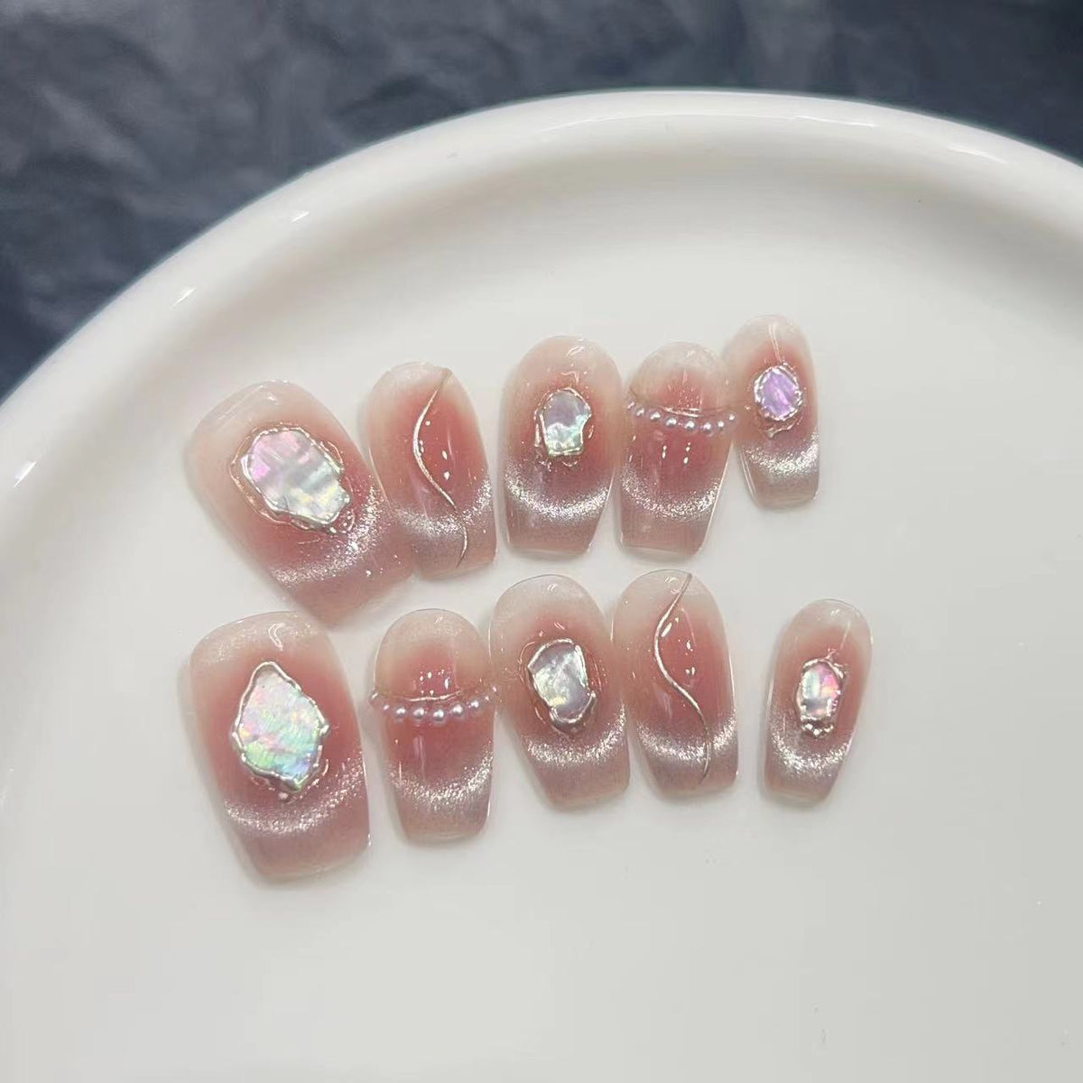 Decorative Press-On Nail Collection with Gemstone Accents Acalora