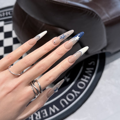 Artistic Stiletto Press-On Nail Set with Celestial Design Acalora