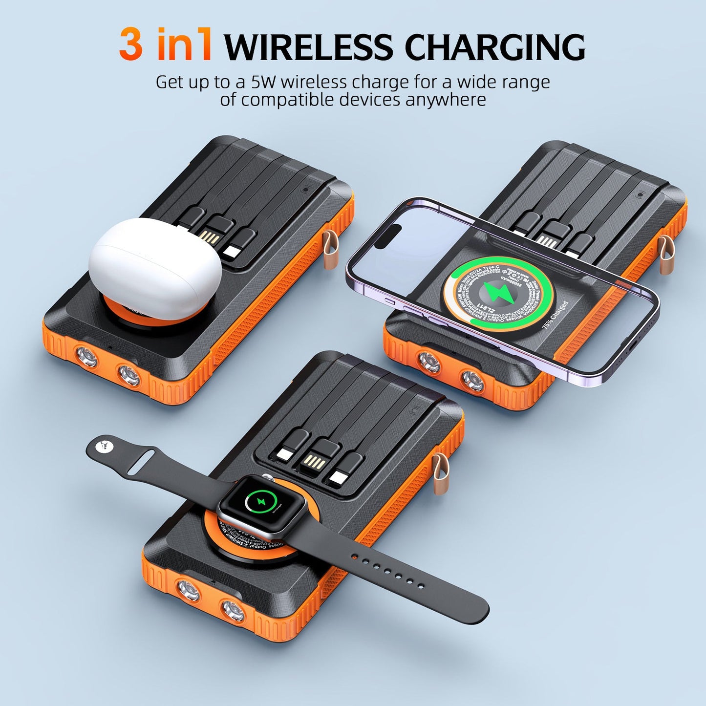 Solar Powerbank with Multifunctional LED Light and Integrated Charging Cable Bowlift