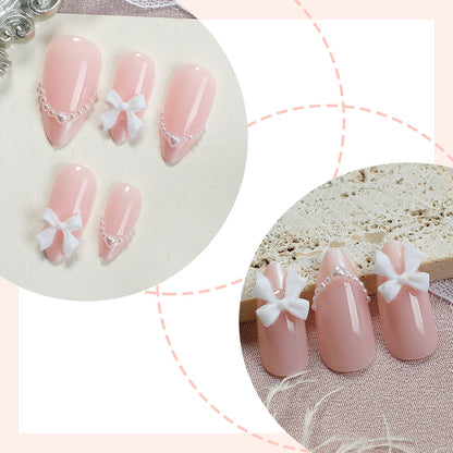 Decorative Press-On Nail Art Set with Elegant Bow and Pearl Accents Acalora