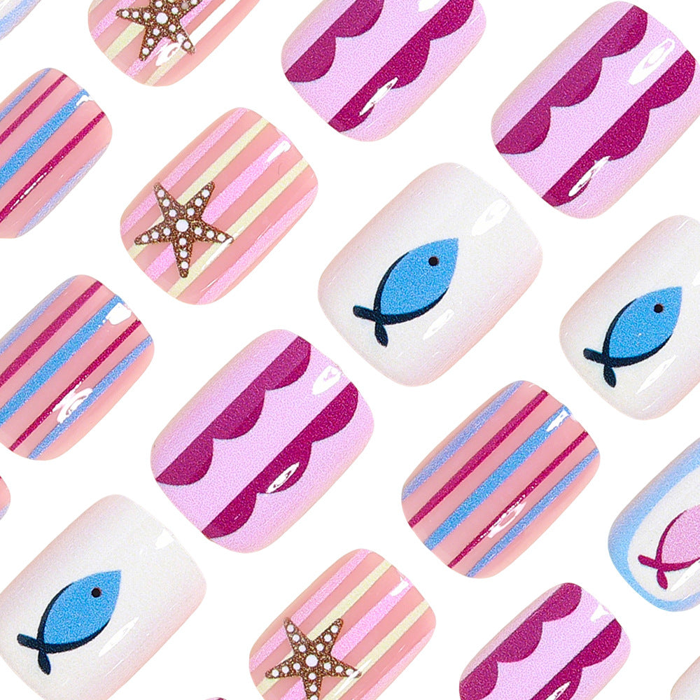 Nautical-Themed Press-On Nail Art Acalora