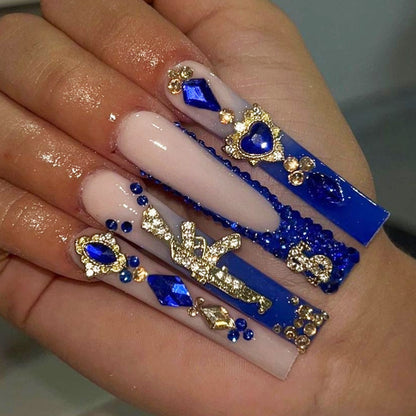 Artistic Rhinestone-Embellished Press-On Nail Art Set Acalora