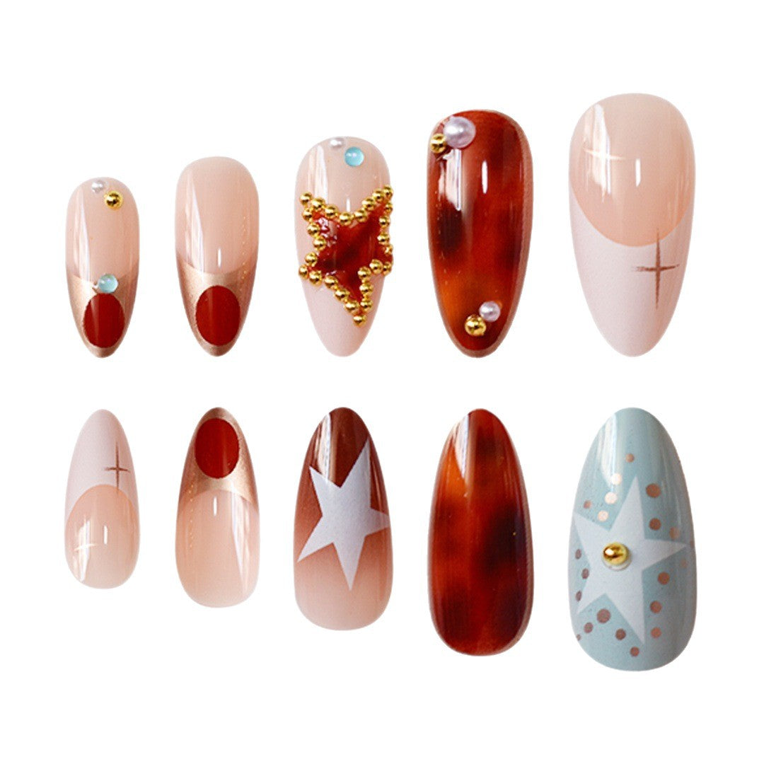 Artistic Press-On Nail Art Set with Unique Gemstone Accents Acalora