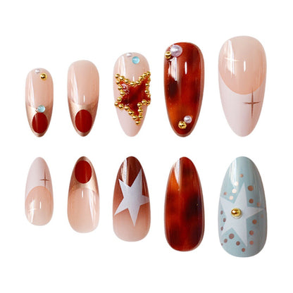Artistic Press-On Nail Art Set with Unique Gemstone Accents Acalora