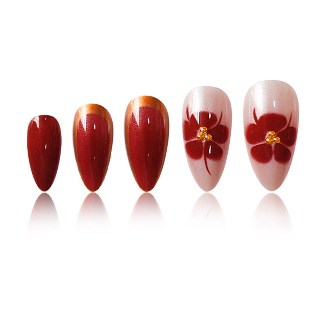 Artistic Press-On Nail Art Set with Floral Accents Acalora